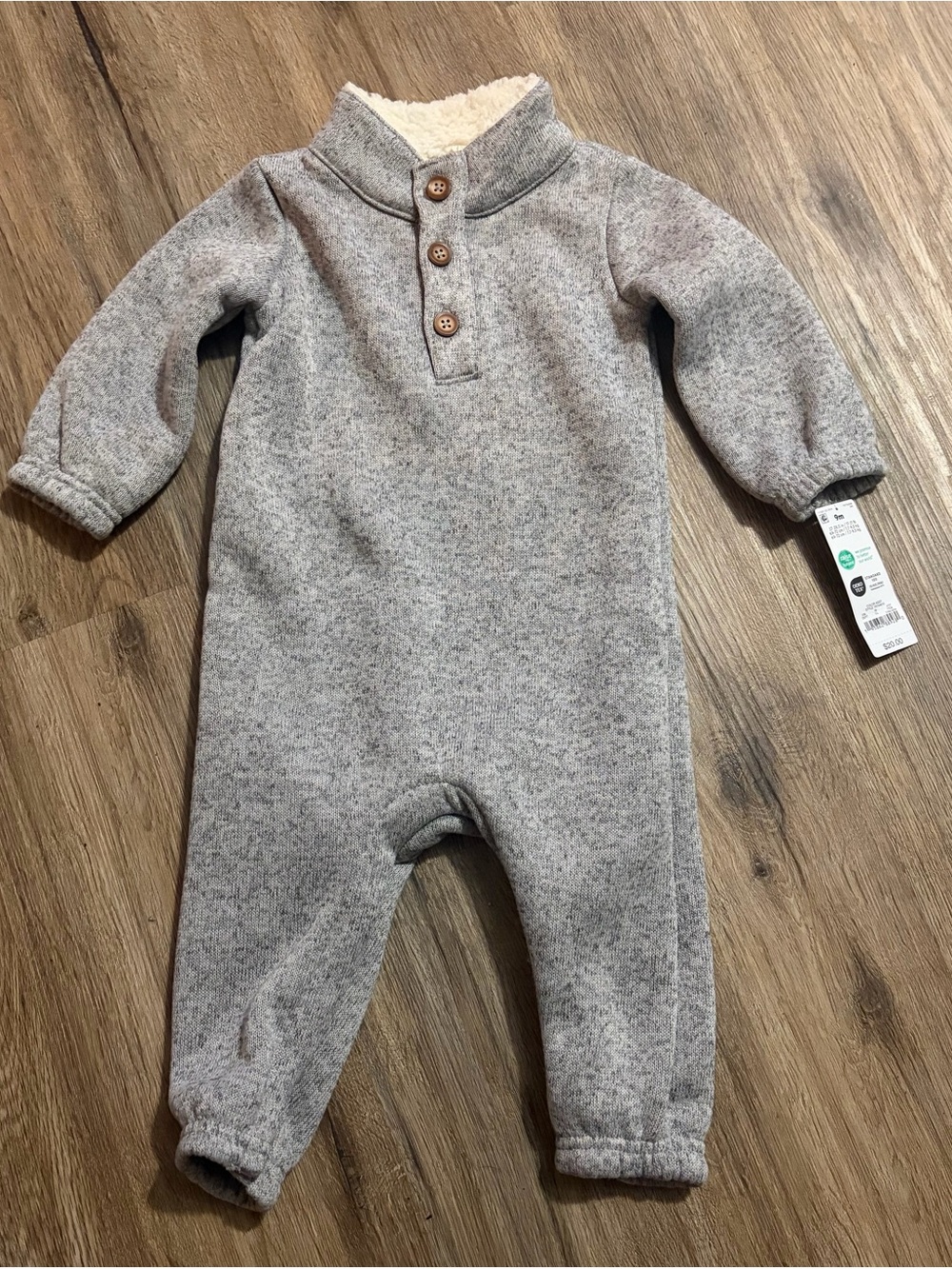 Carter’s - Cozy Grey Sherpa Lined Collar Baby Fleece Romper -Size 9 Months